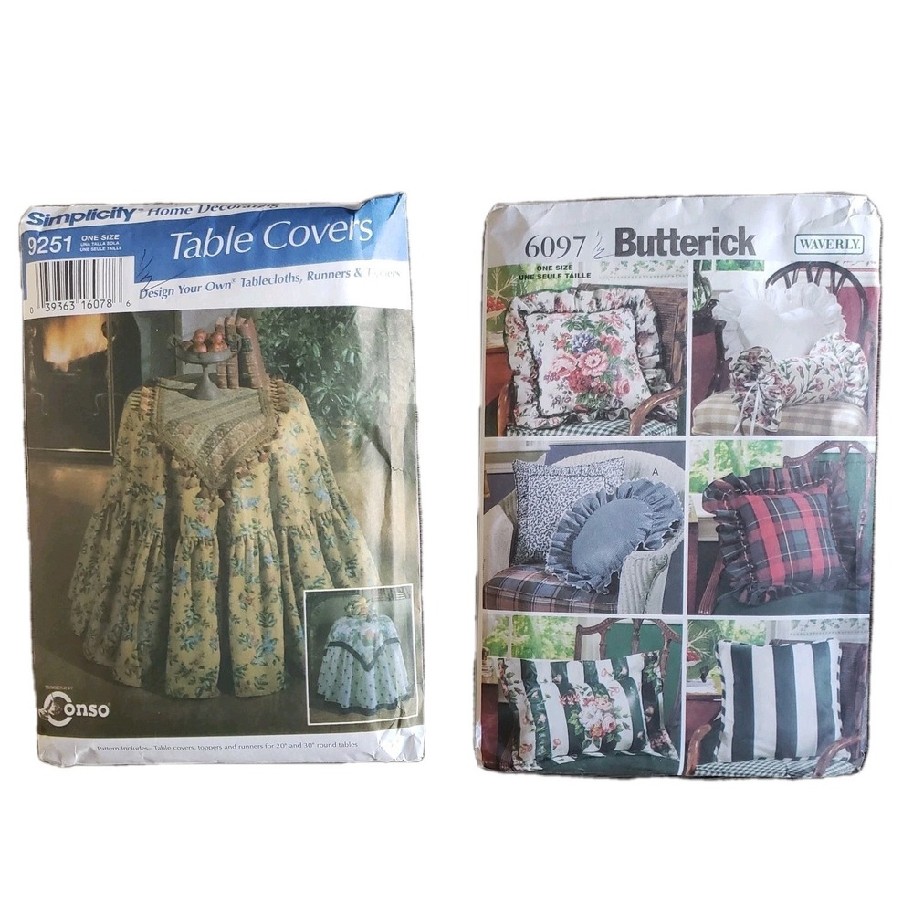2 VTG Sewing Patterns Home Decor Uncut. Pillows & Tablecloths But 6097 Simp 9251